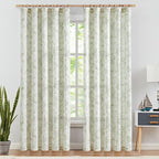 jinchan Floral Curtains 90 Inch Length Sage Green Flower Linen Farmhouse Curtain - Image 2