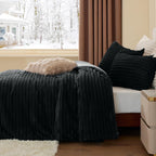 BEDELITE Fleece Queen Comforter Set, Fluffy Bed Set, Black