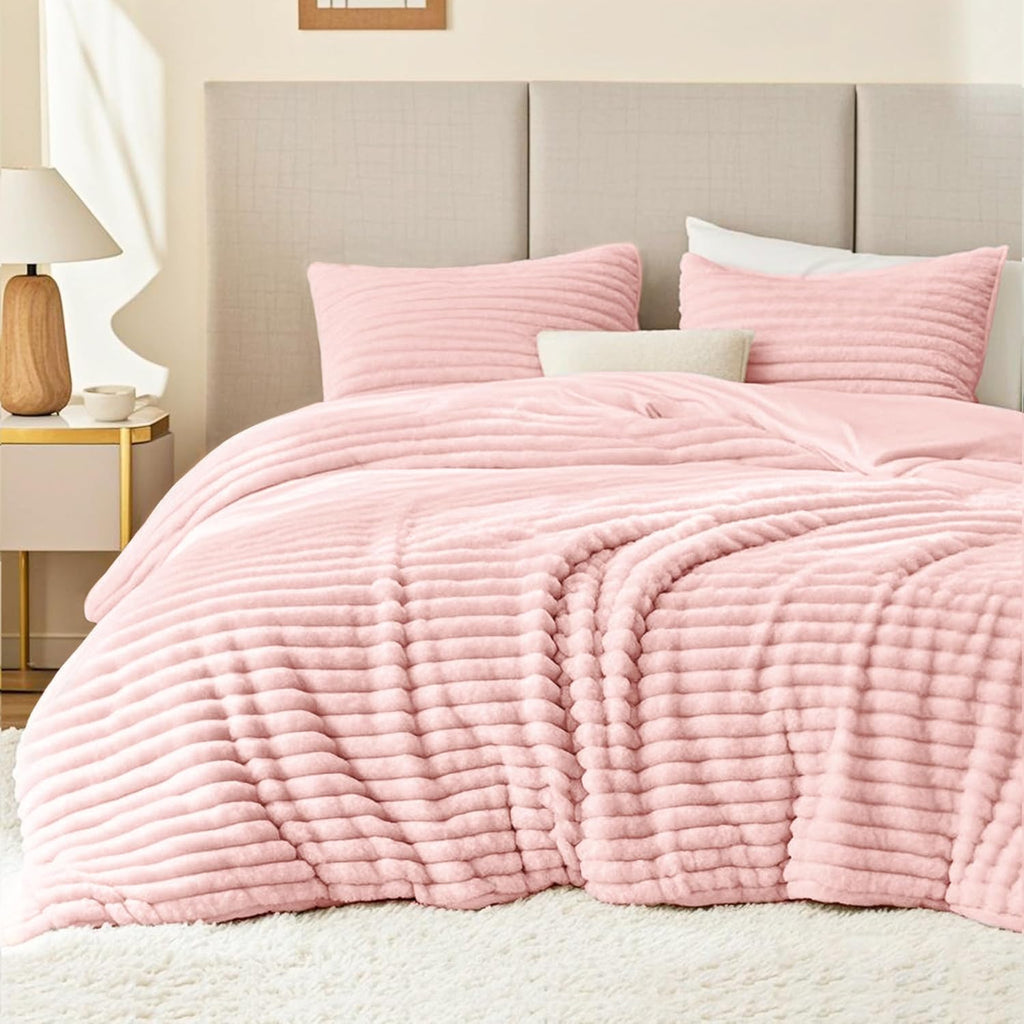 EXQ Home Fluffy Comforter Set Twin Size,2 Pieces Bed Set,Light Pink