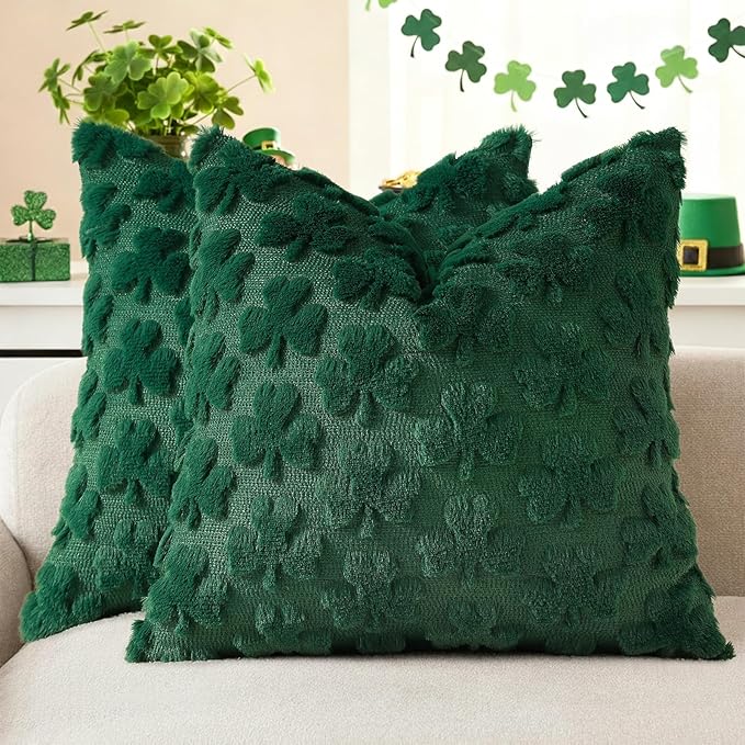 decorUhome St. Patrick’s Day Shamrock Green Pillow Covers 18x18 Inch Set of 2 by decorUhome