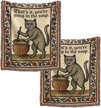 mevious Weird Medieval Cat Woven Tapestry, Vintage Cat Themed Woven Sofa Blanket, Wall Hanging Art Handicrafts, Soft and Cozy Multipurpose Blanket, With Fringe Tassels, Home Decor for Cats Lovers