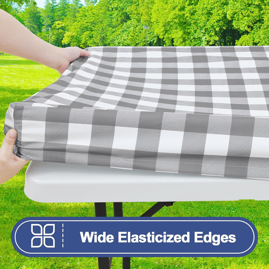 Smiry 5FT Picnic Table Cover with Bench Covers, Elastic Fitted Tablecloth