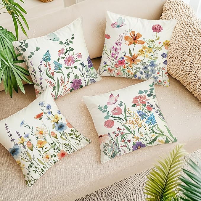 ONFAON Spring Summer Pillow Covers 20x20 Set of 4, Floral Seasonal Summer - Image 5