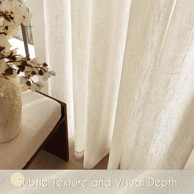 Faux Linen Beige Curtains 105 inches Long - Image 4