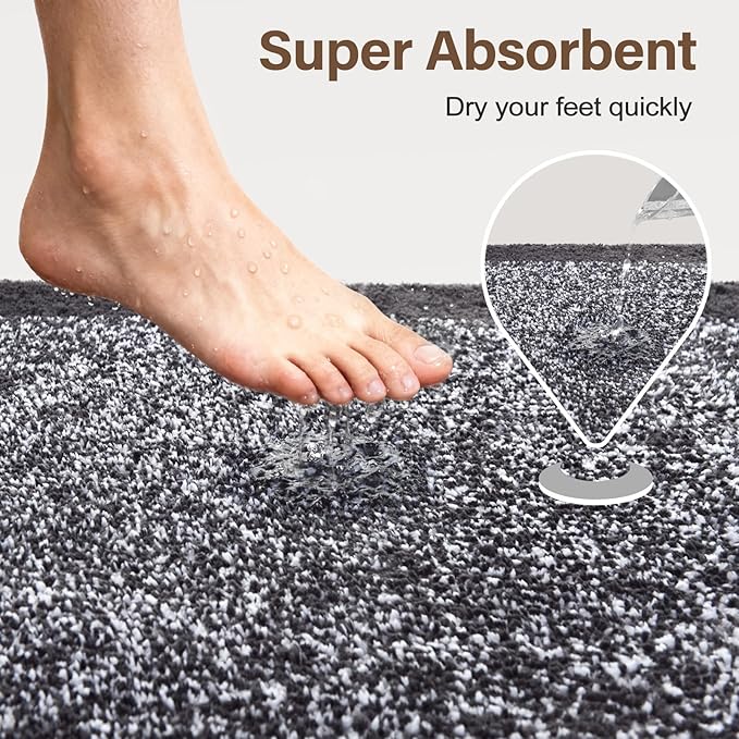 Bathroom Rugs 24x17 Non Slip Washable, Dark Grey Bath Mat - Image 7