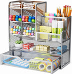 Marbrasse Mesh Pen Holder for Desk, Multi-Functional Pencil Organizer with Drawer, Desk Organizers and Accessories for Office Art Supplies (Black)