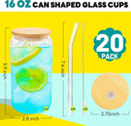 Joyclub 20pcs 16Oz Glass Cups with Bamboo Lids and Straws Drinking Glasses