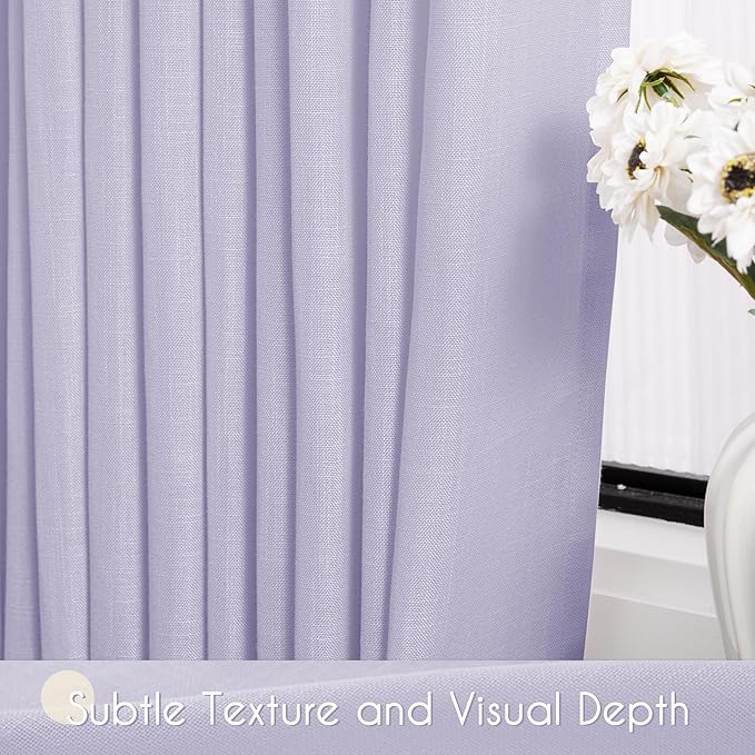 Lavender Purple Linen Curtains 84 Inch Length 2 Panels Set - Image 4