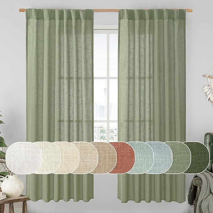 LAMIT Sage Green 72 inch Linen Curtains by LAMIT