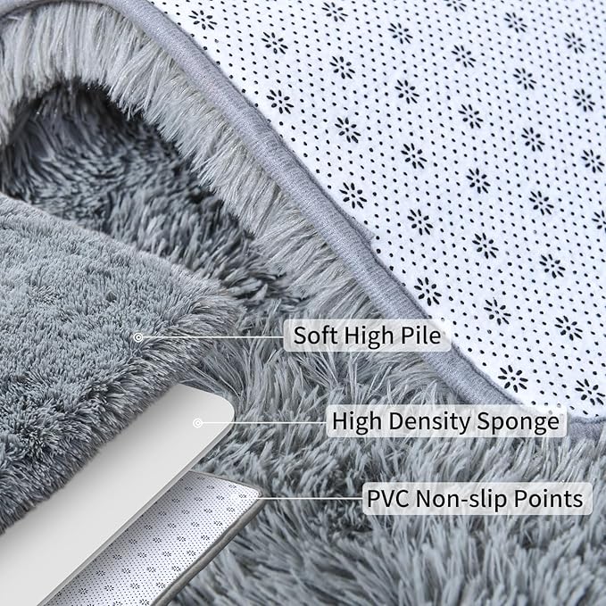 Soft Runner Rugs for Bedroom Hallways, 2x6 Grey Fluffy Shag Throw Area Rug Non - Image 6