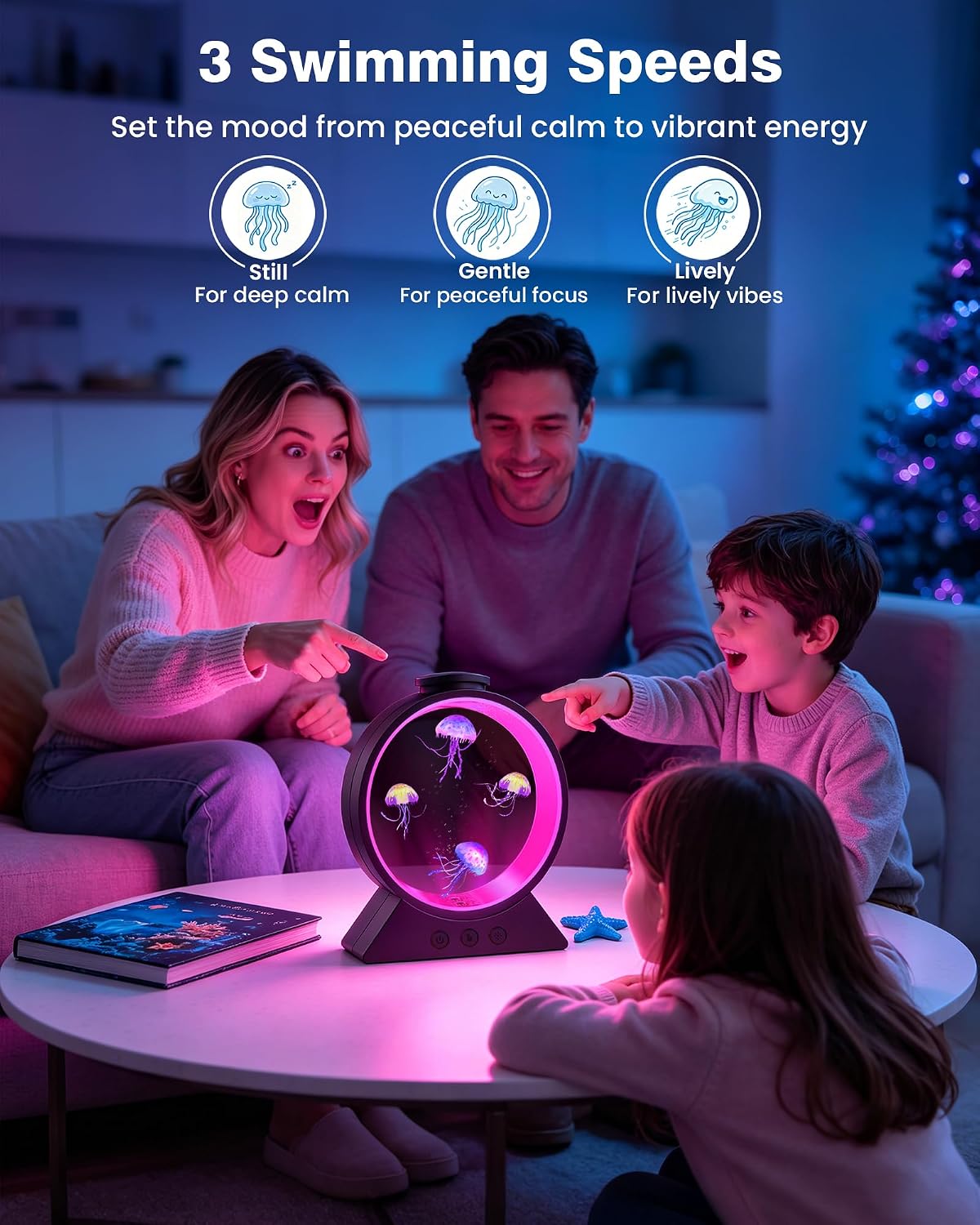 Jellyfish Lamp for Sleep Anxiety Calming Night Light for Bedroom(Black)