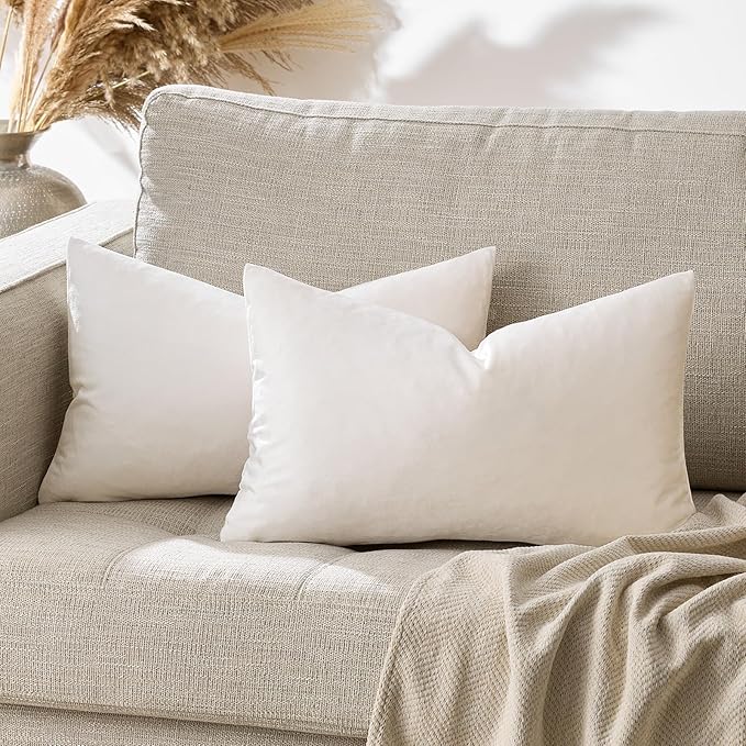 GIGIZAZA Beige Velvet Pillow Covers: Pack of 2 Lumbar Throw Pillows Soft Solid - Image 6