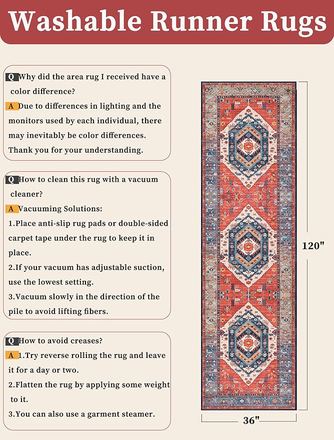 SERISSA Runner Rug for Hallways, 3x10 Washable Non Slip Kitchen Runner Rug - Image 2