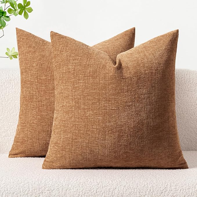 MIULEE Pack of 2 Brown Throw Pillow Covers 18x18 Inch Soft Chenille Pillow by MIULEE