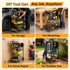 Tool Organizer Cart, 4-Tier with DIY Pegboards & Hooks & Storage Baskets