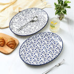 Selamica 14 Inch Oval Large Ceramic Serving Platter Set of 4, Vintage Blue