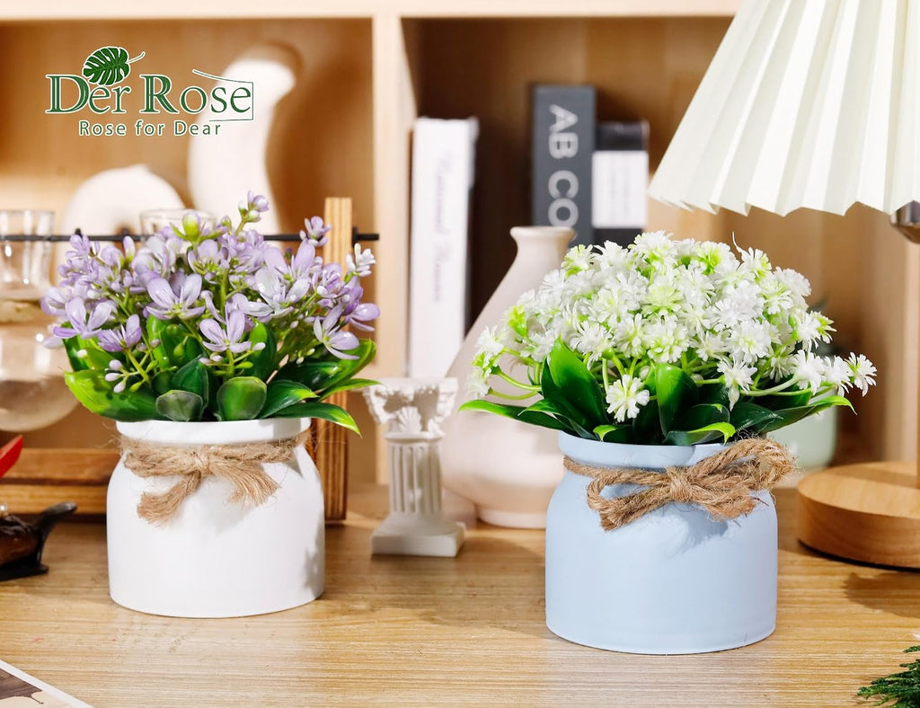 Der Rose 4 Pack Fake Flowers in Pots, Spring Summer Table Home Decor Indoor