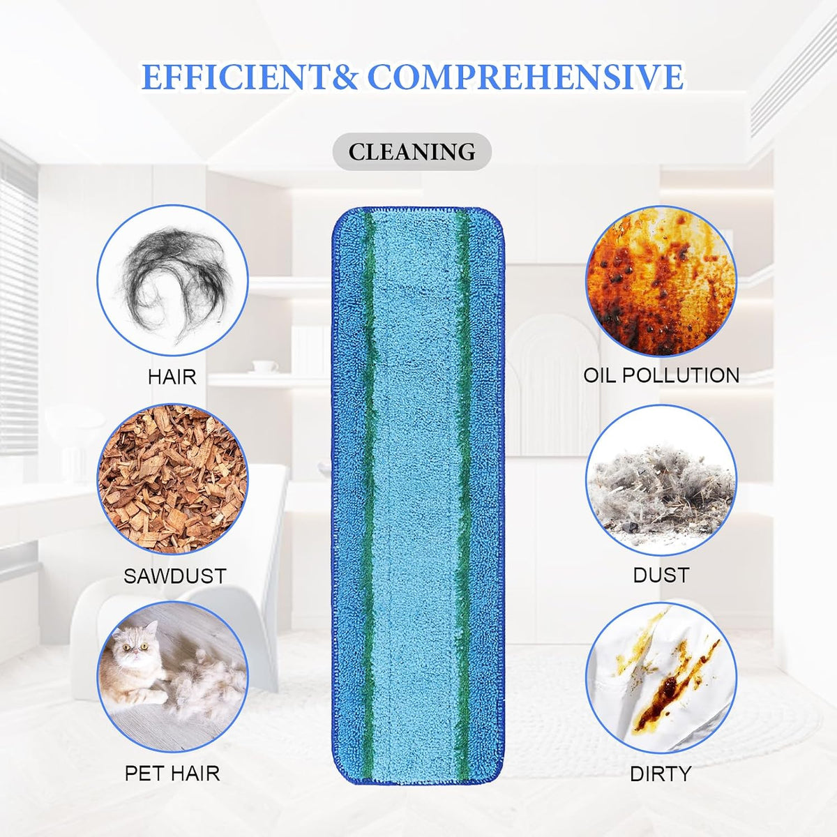 6 Pack Microfiber Cleaning Pad Replacement for Bona Mop, Microfiber Mop Pads for Hardwood Floor Cleaner, 2 Deep Cleaning Pad + 2 Microfiber Cleaning Pad + 2 Dusting Pad Apply for Bona Family of Mops