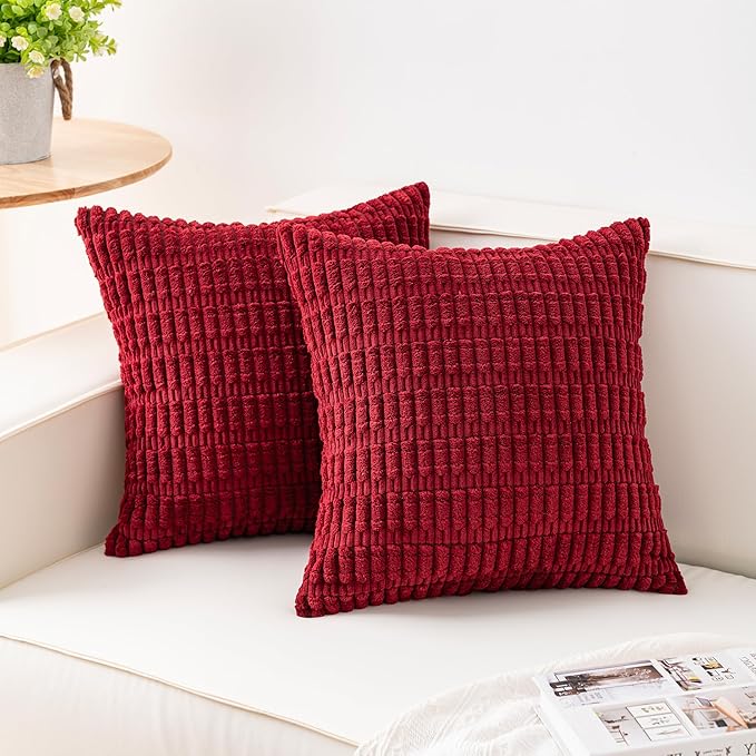 Pack of 2 Corduroy Decorative Throw Pillow Covers 24x24 Inch Soft Striped by Unknown