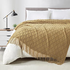 BOURINA Mustard Throw Blanket 50 x70 Inches Jacquard Argyle Throw Textured by BOURINA