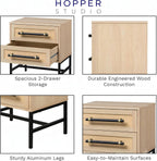 Sophia 2-Drawer Nightstand in Natural Oak Look with Rattan Panels and Minimalist Black Metal Frame- Perfect Bedroom Storage for Small Spaces, Large Suites, or Living Rooms
