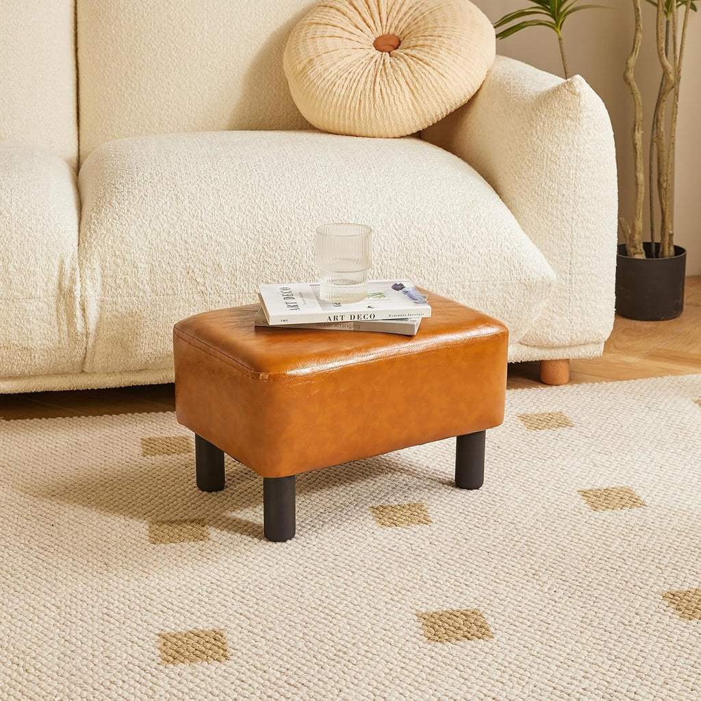 IBUYKE Small Footstool Ottoman, PU Faux Leather Footrest, Orange RF-BD217
