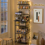 5 Tier Coffee Bar Station, Kitchen Stand with 4 S-Shaped Hooks, Farmhouse Corner Coffee Bar for Small Spaces, Bakers Rack for Kitchen, Entryway, Living Room, 13.43"D x 18.93"W x 53.31"H,Gray