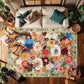Floral Washable 6x9 Area Rugs Green, Soft Bedroom Rug by WelcometoBabovid