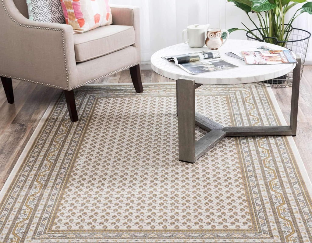 Unique Loom Williamsburg Collection Traditional Border with Dotted Center Area Rug, Rectangular 4' 0" x 6' 0", Beige/Yellow