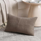 Fancy Homi Set of 2, Light Brown Patchwork Corduroy Decorative Soft Striped - Image 2