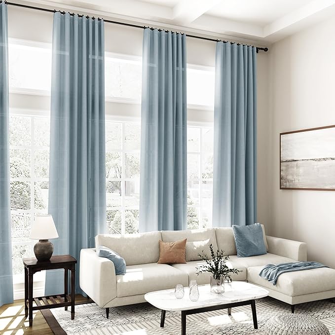 Nanspring Light Blue Linen Curtains 108 Inches Long - Image 7