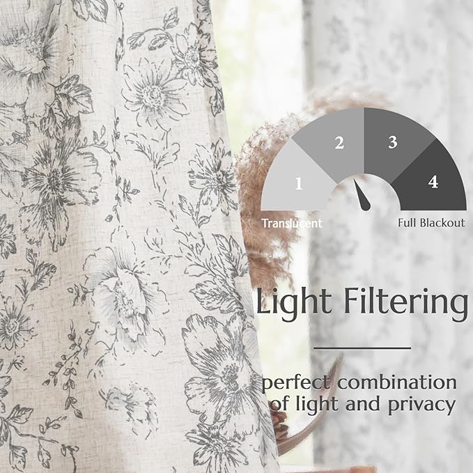 jinchan Linen Blend Curtain Floral Curtains - Image 5