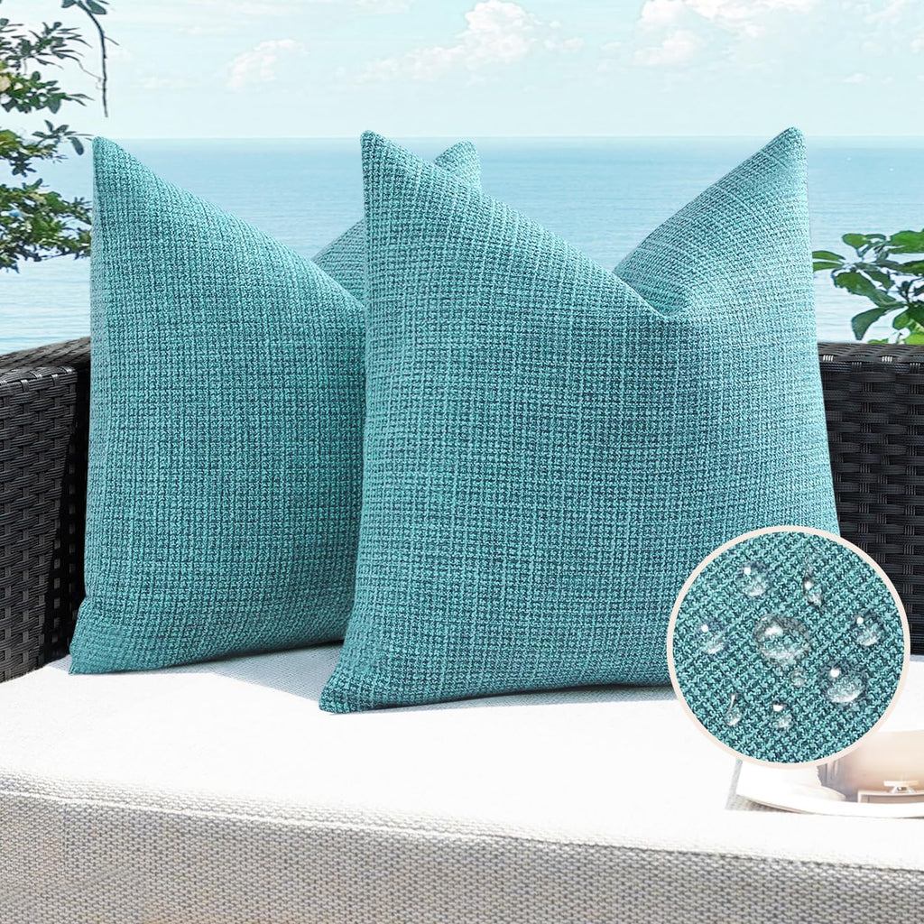 Artscope Outdoor Waterproof Throw Pillow Covers 18x18 Inch Decorative Linen Outdoor Pillows Cushion Case for Patio Couch Sofa - Turquoise