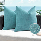 Artscope Outdoor Waterproof Throw Pillow Covers 18x18 Inch Decorative Linen Outdoor Pillows Cushion Case for Patio Couch Sofa - Turquoise