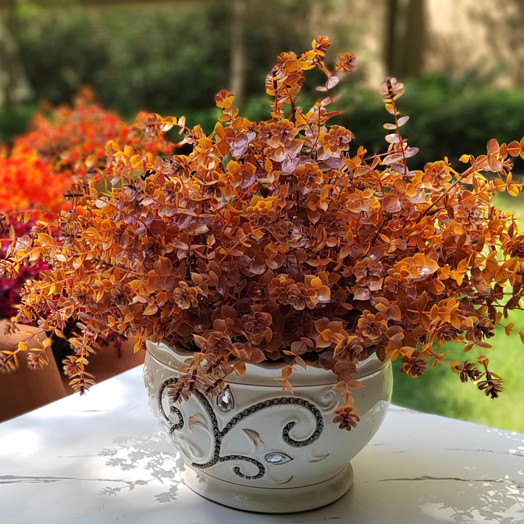 Grunyia Artificial Fall Flower- 12 PCS Bundles Fake Plants UV Resistant No Fade Faux Plastic Greenery Fall Flowers Garden Porch Patio Decoration Thanksgiving