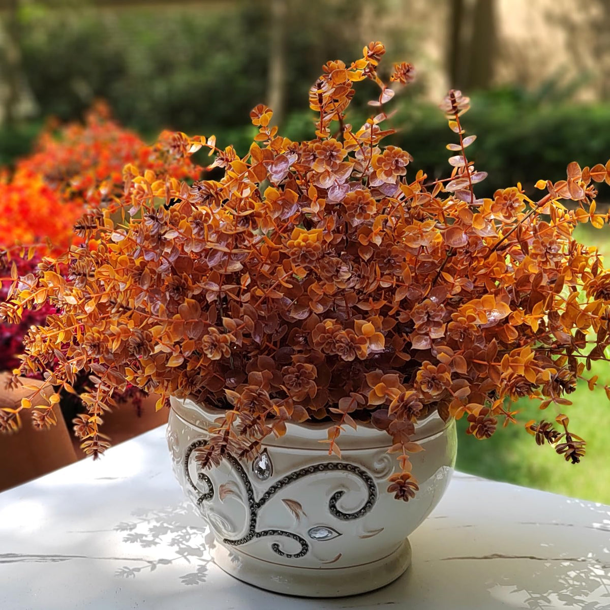 Grunyia Artificial Fall Flower- 12 PCS Bundles Fake Plants UV Resistant No Fade Faux Plastic Greenery Fall Flowers Garden Porch Patio Decoration Thanksgiving