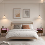 JOONEE Nightstand with Outlet and Led Light, Bedside Table with Storage Drawer, Fluted Side Table for Living Room, Bedroom