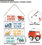ISOVF 4 Pieces Construction Vehicles Decor Kids Room Wall Decor Wooden Sign