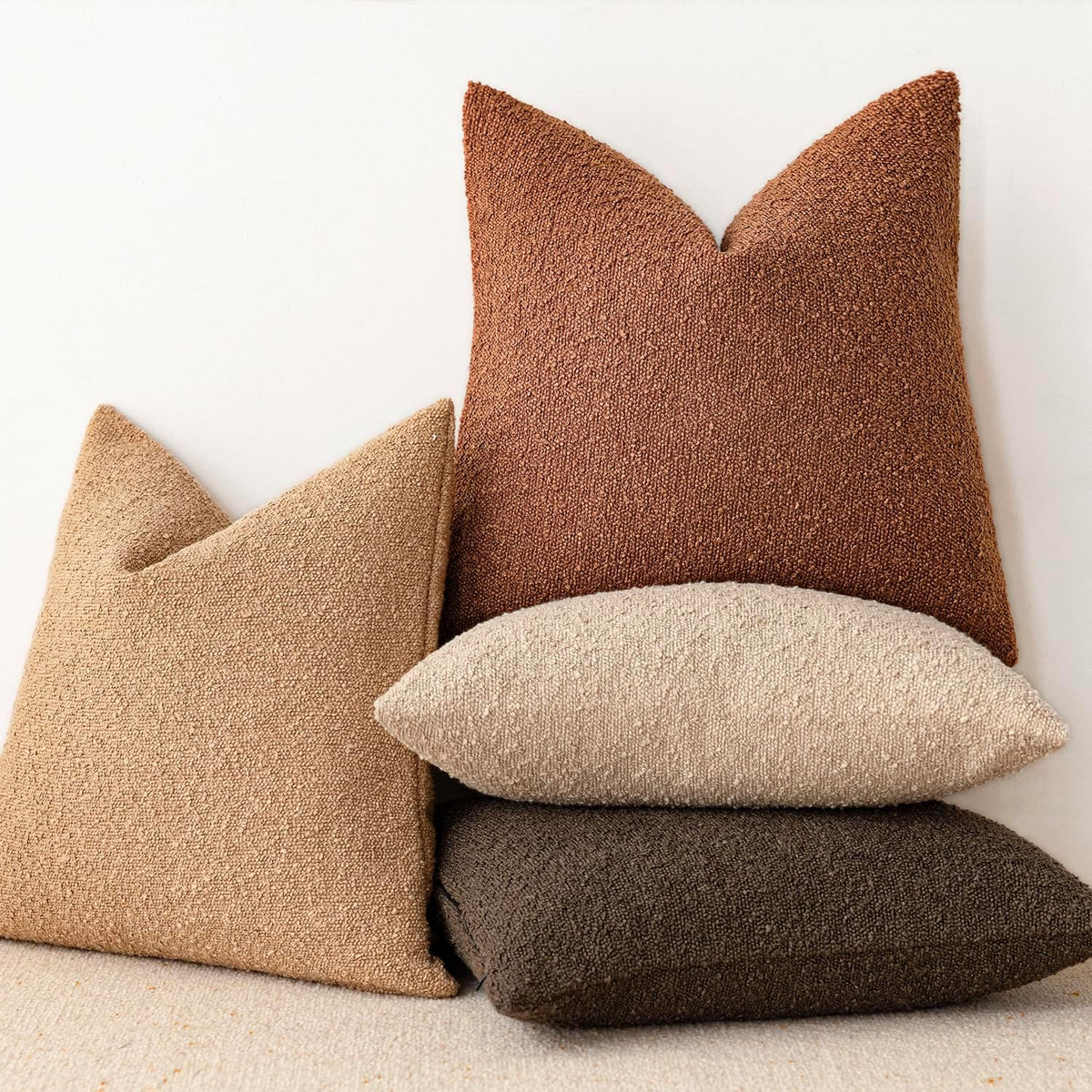 Foindtower Decorative Textured Boucle Throw Pillow Cover 26x26 Burnt Orange