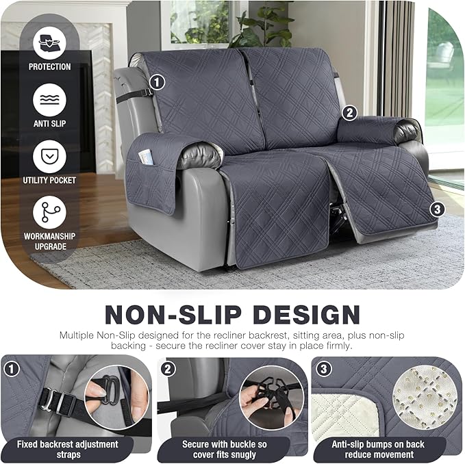 TAOCOCO 100% Waterproof Oversized Loveseat Recliner Cover, Non Slip Split - Image 4
