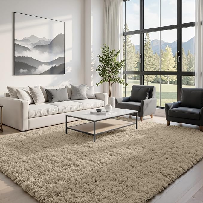 5x8 Area Rugs for Living Room: Soft Fluffy Shag Gray Camel Rugs for Bedroom - Image 3