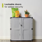 Rubbermaid Freestanding Storage Cabinet with Doors, 18" D x 36" W x 37" H, Medium, Gray/Black, Two-Shelf Lockable Cabinet for Indoor/Outdoor/Garage Storage for Garden Tools/Lawn Care Accessories