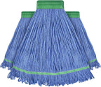 Onesimus 18 oz Heavy Duty Mop Head Replacement, 5 Inch Headband for Quick Change Handle, Blue Loop-End Cotton Blend String Wet Dry Floor Mop Refill Commercial Cleaning Supplies, 3 Pack Medium