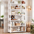 Aheaplus 6-Tier Tall Open Bookshelf, 31.5" Modern Display Bookcase Shelf with Top Edge and Pipe Metal Frame, Industrial Standing Bookshelves Storage Rack Organizer for Living Room, Home Office, White