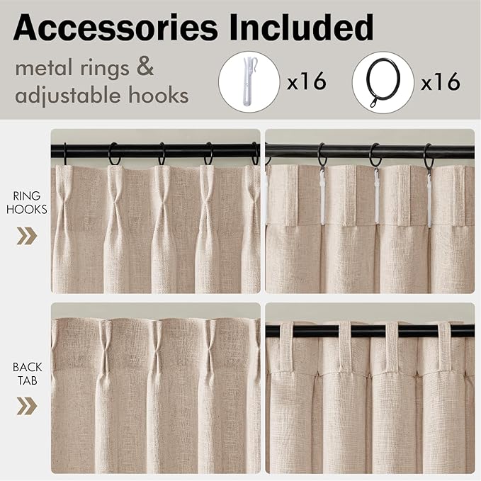MIULEE Pinch Pleated Thick Linen Curtains 102 Inches Long 2 Panels - Image 8