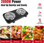 2000W Electric Hot Plate,Portable Electric Stove Countertop Double Coil Burners W/Dual Control&5 Level Temperature Control, Easy to Clean,Lightweight Cast Iron Countertop Stove for Home Camp RV 110V
