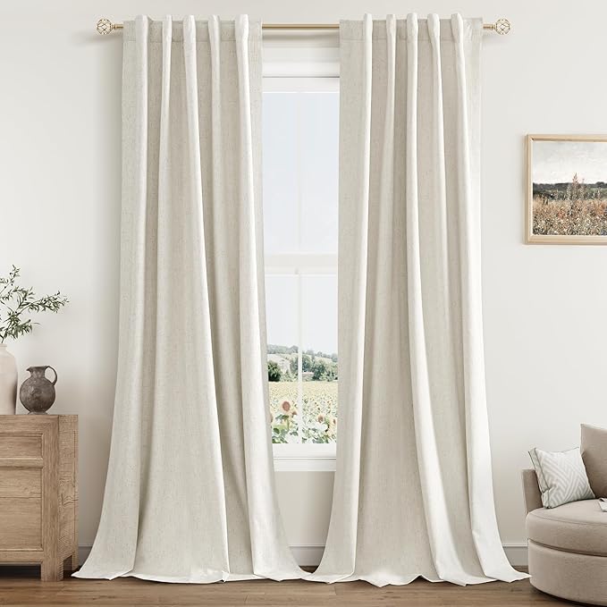 Guken Cream 100% Blackout Linen Curtains 38 Inch Wide by 84 Inch by Guken