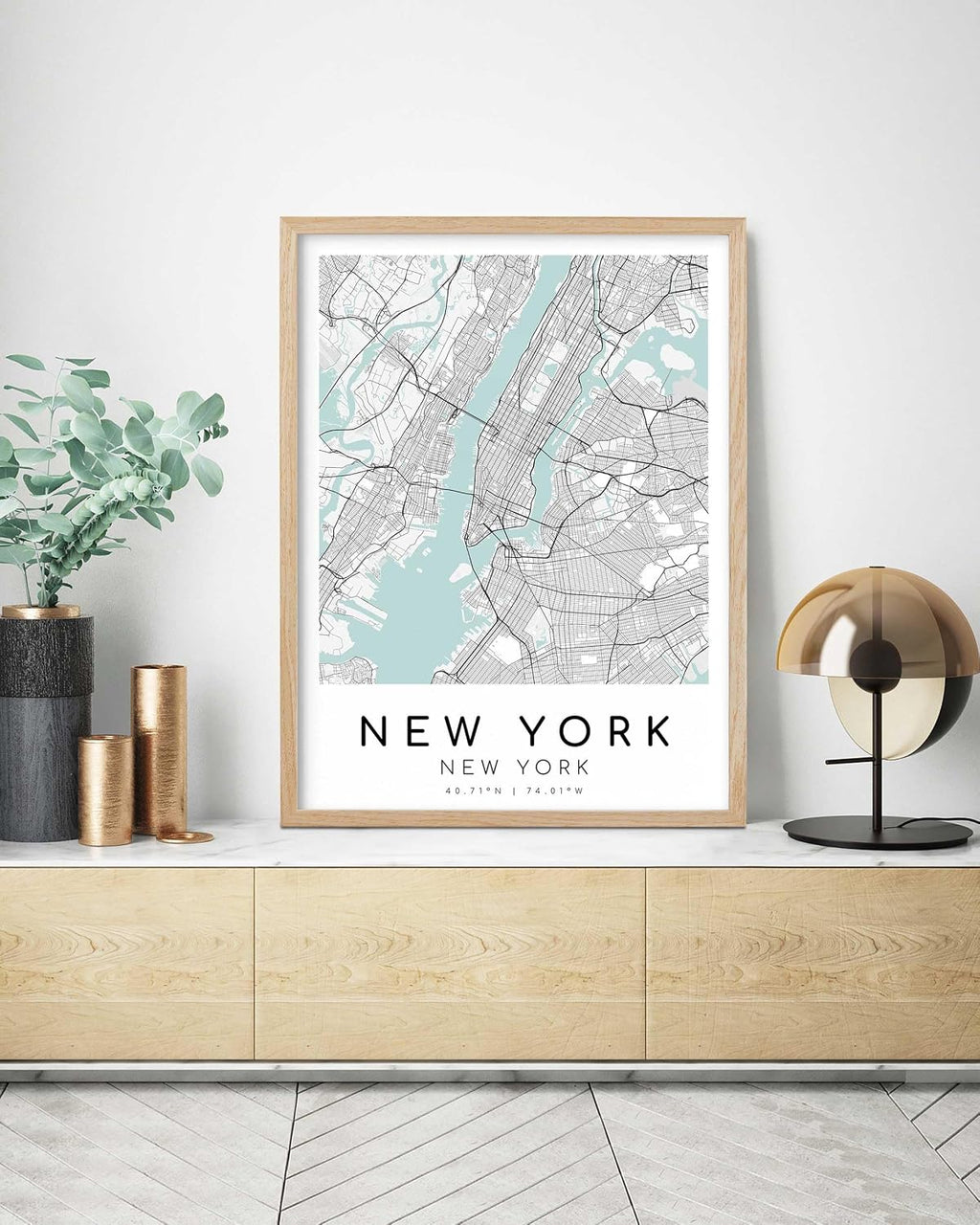 New York Map Framed Wall Art, Minimalist Canvas Print, 12x16