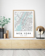 New York Map Framed Wall Art, Minimalist Canvas Print, 12x16
