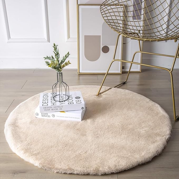 Ashler Faux Fur Rug, Ultra Soft Faux Rabbit Fur, 3 x 3 Feet Round, Machine - Image 2
